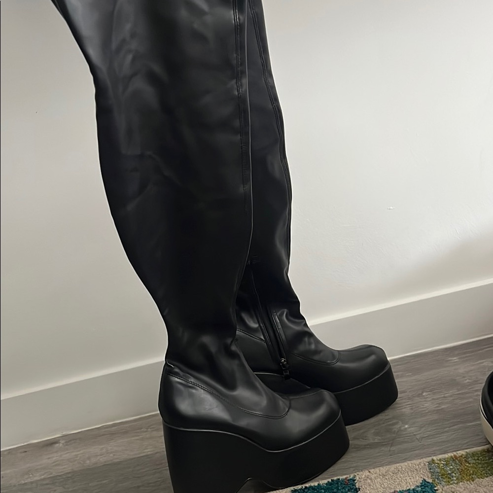 Black Platform Knee-High Boots